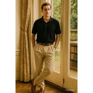 Calvin Klein Mens Polo Shirt Sz L Black Liquid Touch Soft Stretch Classic Preppy